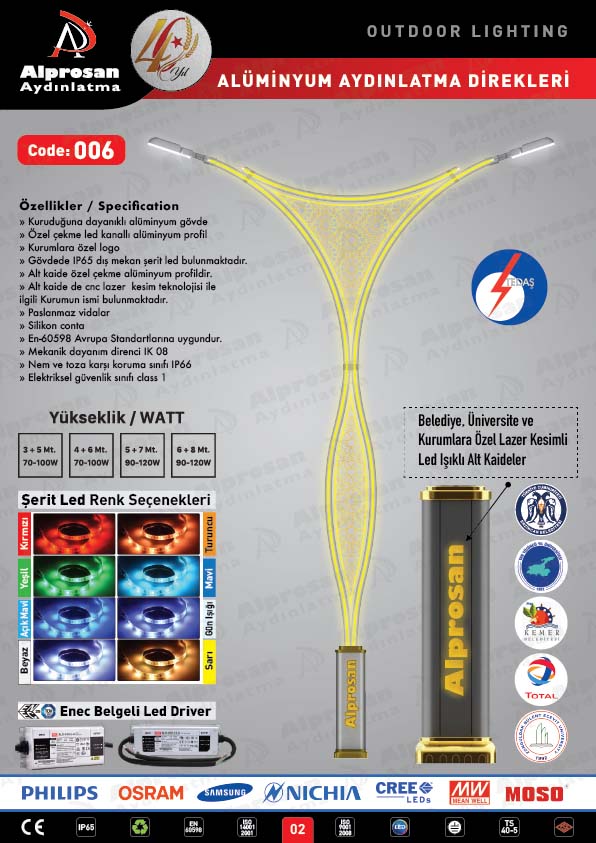 Tedaş Alüminyum Aydınlatma Direkleri