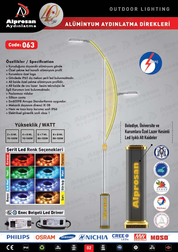 Tedaş Alüminyum Aydınlatma Direkleri