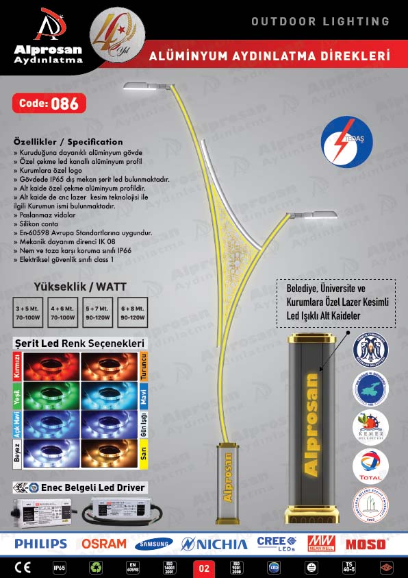 Tedaş Alüminyum Aydınlatma Direkleri