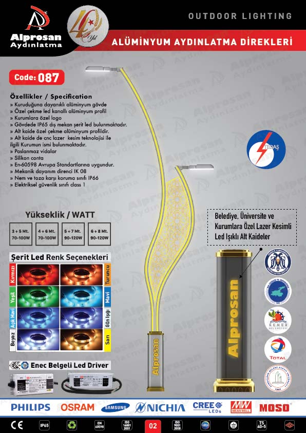 Tedaş Alüminyum Aydınlatma Direkleri