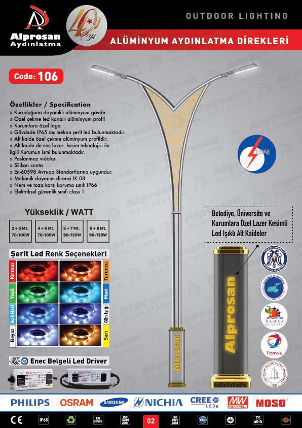 Tedaş Alüminyum Aydınlatma Direkleri