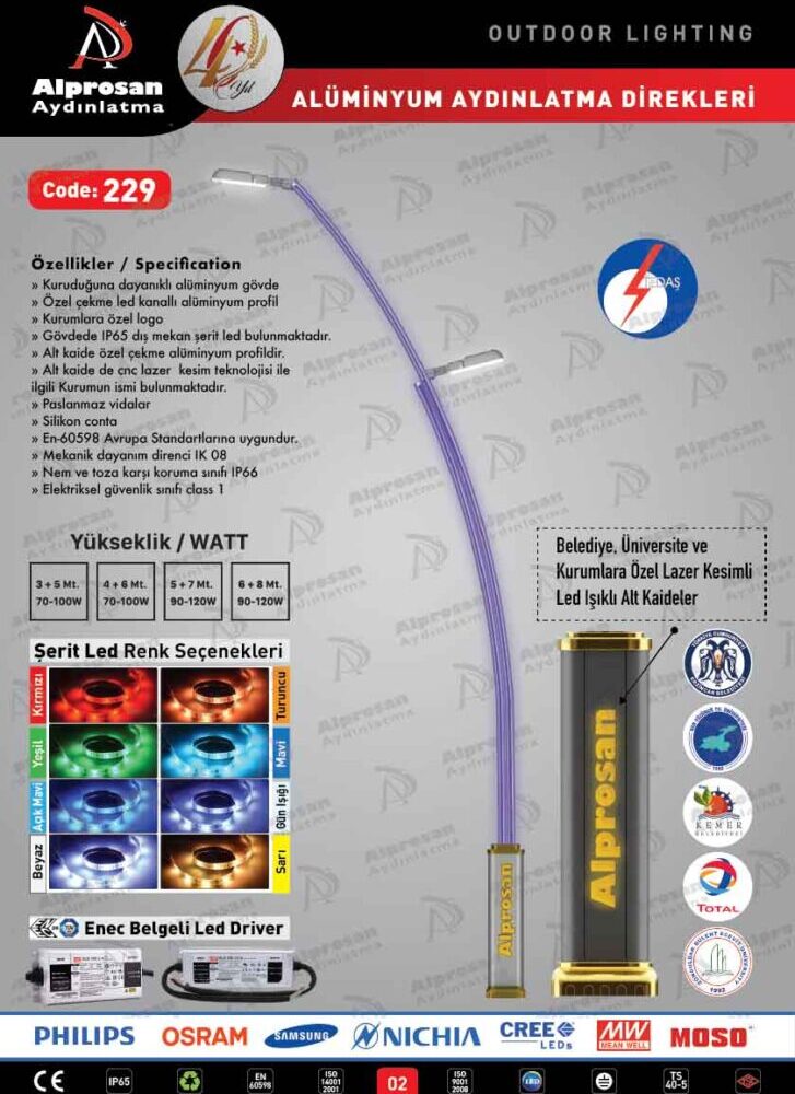 Tedaş Alüminyum Aydınlatma Direkleri