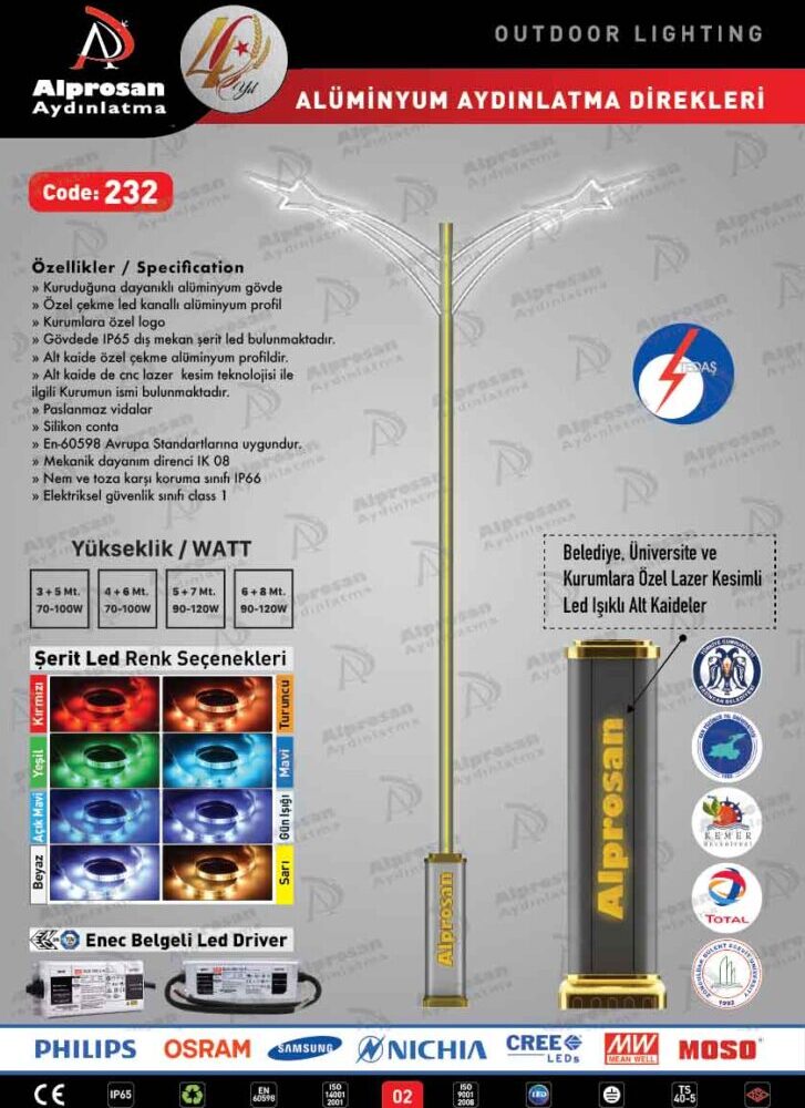 Tedaş Alüminyum Aydınlatma Direkleri