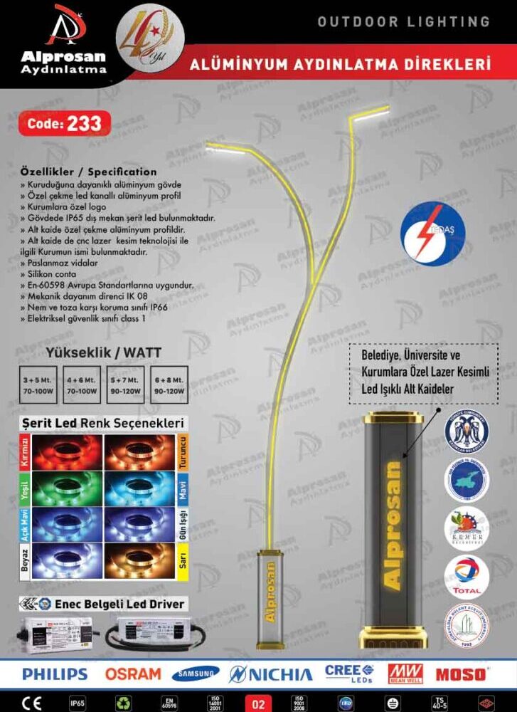Tedaş Alüminyum Aydınlatma Direkleri