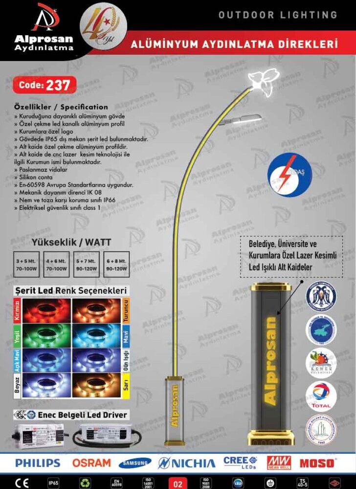 Tedaş Alüminyum Aydınlatma Direkleri