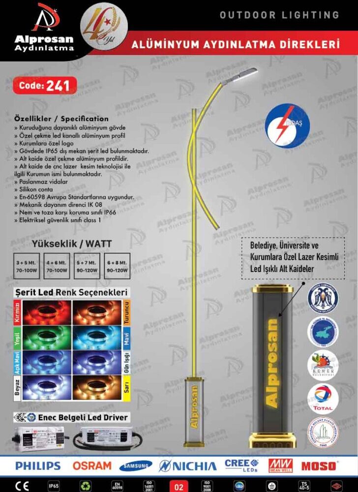 Tedaş Alüminyum Aydınlatma Direkleri