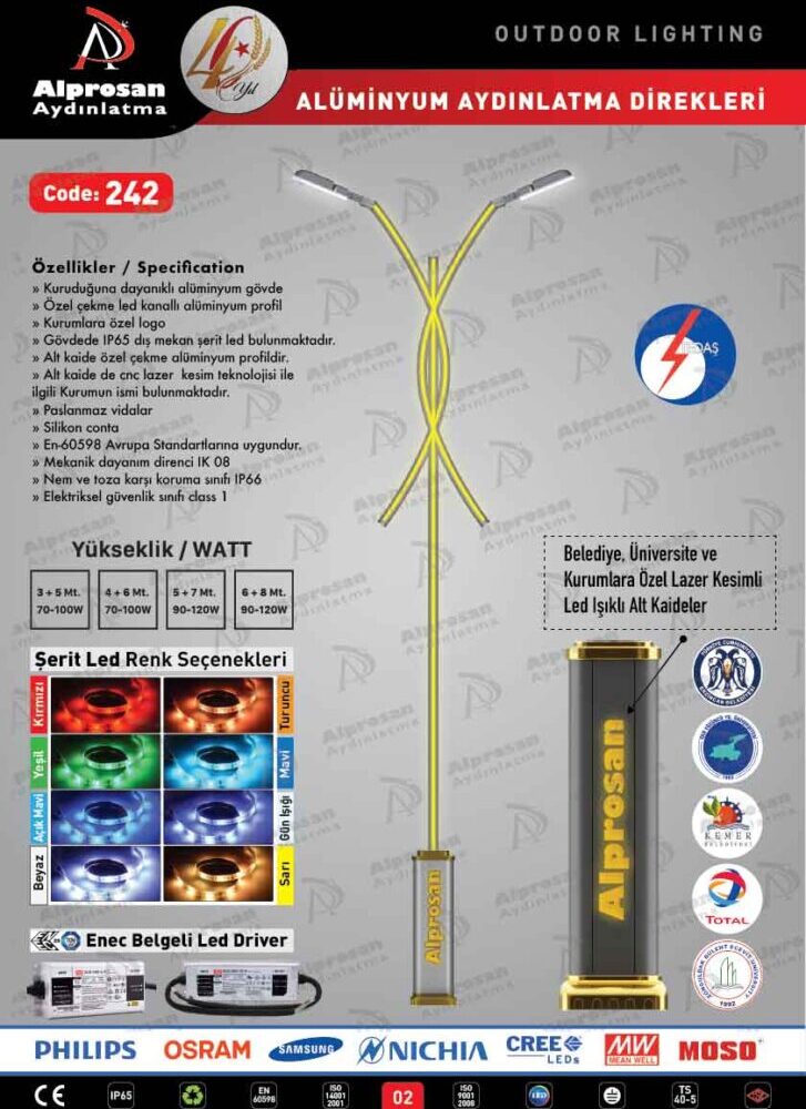 Tedaş Alüminyum Aydınlatma Direkleri