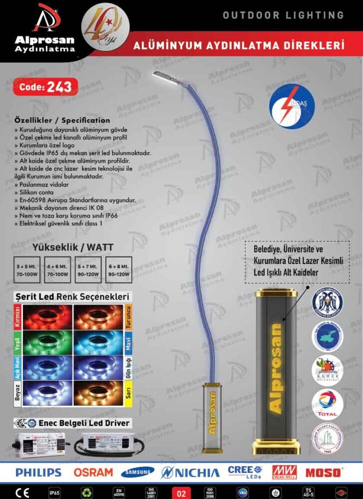 Tedaş Alüminyum Aydınlatma Direkleri