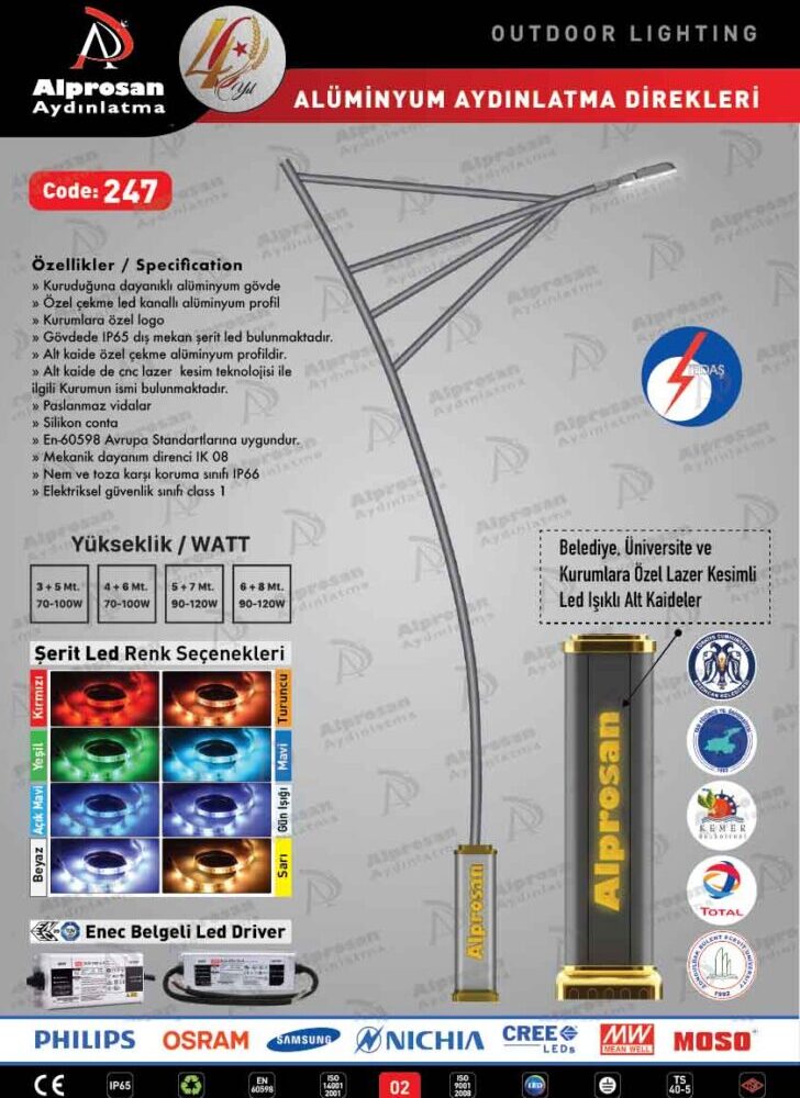 Tedaş Alüminyum Aydınlatma Direkleri