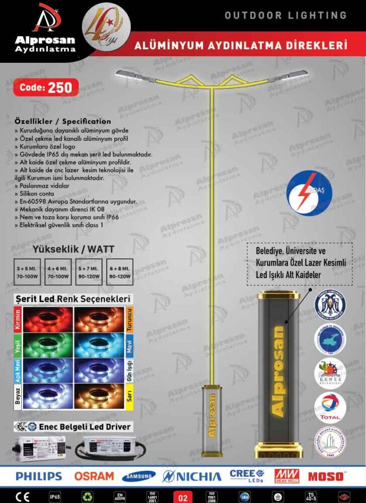 Tedaş Alüminyum Aydınlatma Direkleri