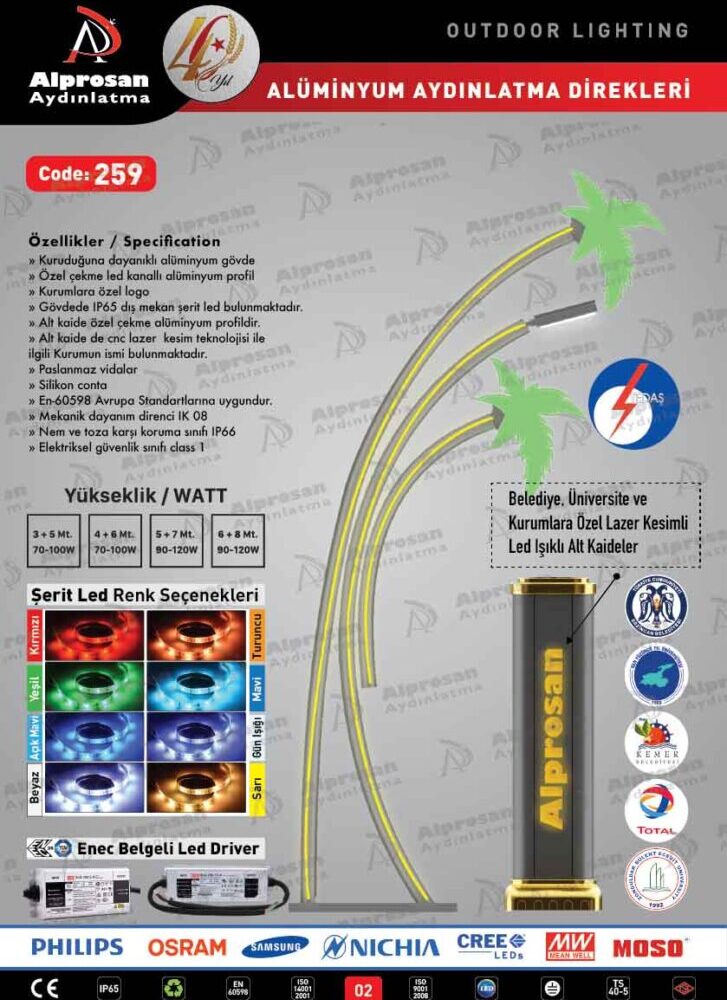 Tedaş Alüminyum Aydınlatma Direkleri