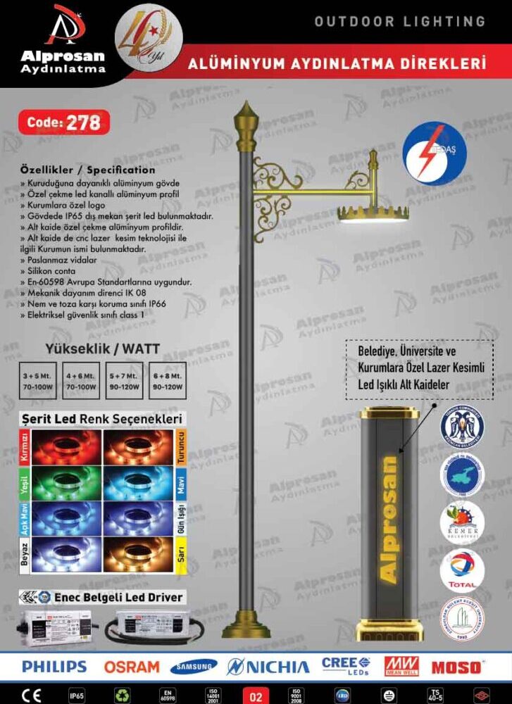 Tedaş Alüminyum Aydınlatma Direkleri