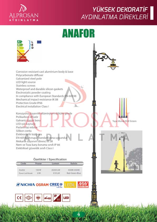 Yüksek Dekoratif Aydınlatma Direkleri